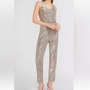 Sequin Tank Jumpsuit in Gold by express nwts xl